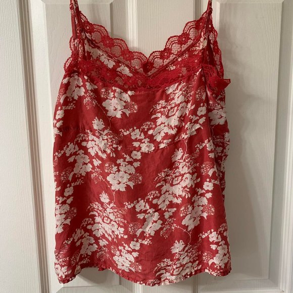 🌷3 for$25🌷Old Navy, US M, Red & White Floral Lace Trim Silk Camisole - Picture 4 of 9
